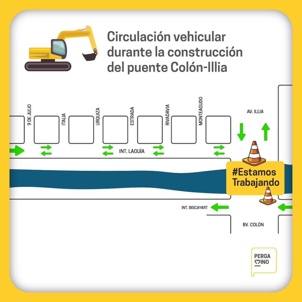 La calle Laguía tendrá doble sentido de circulación mientras dure la obra de construcción del puente de avenida Colón